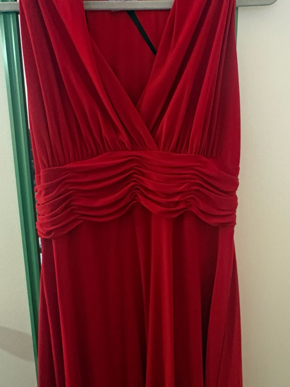 Evan Picone Red V-Neck Ruched Waist Maxi Dress
